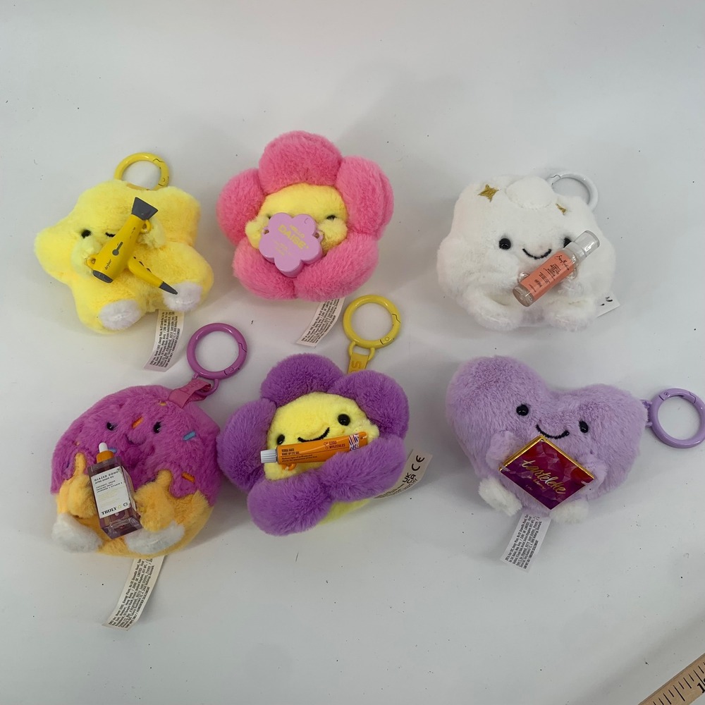 Zuru Mini Brands Pops Plush Keychain Lot of 6 Star Flower Cloud Heart Donut